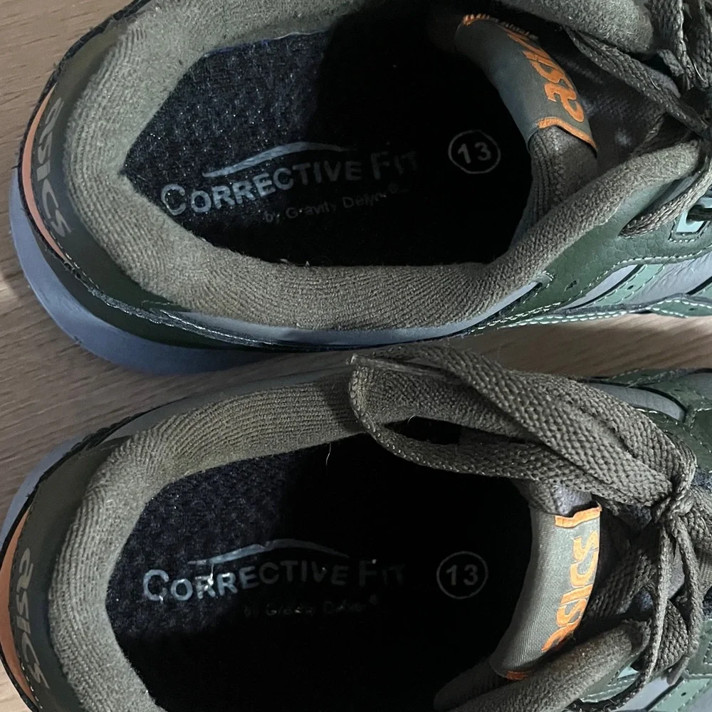ASICS Green and Gray Low-Top Sneakers with Orange Logo Accent